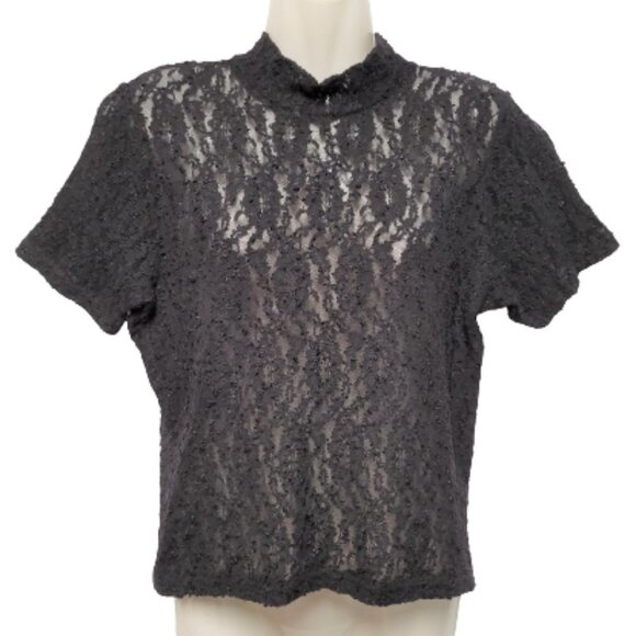 Black Lace See Through Short Sleeve Top - Picture 1 of 3